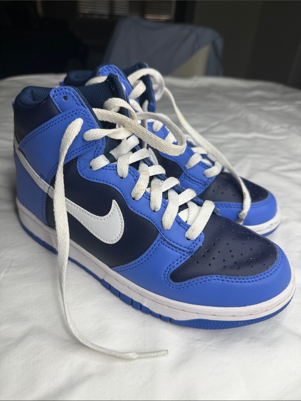 Nike Kids Blue and Navy High-Top Sneakers with White Swoosh